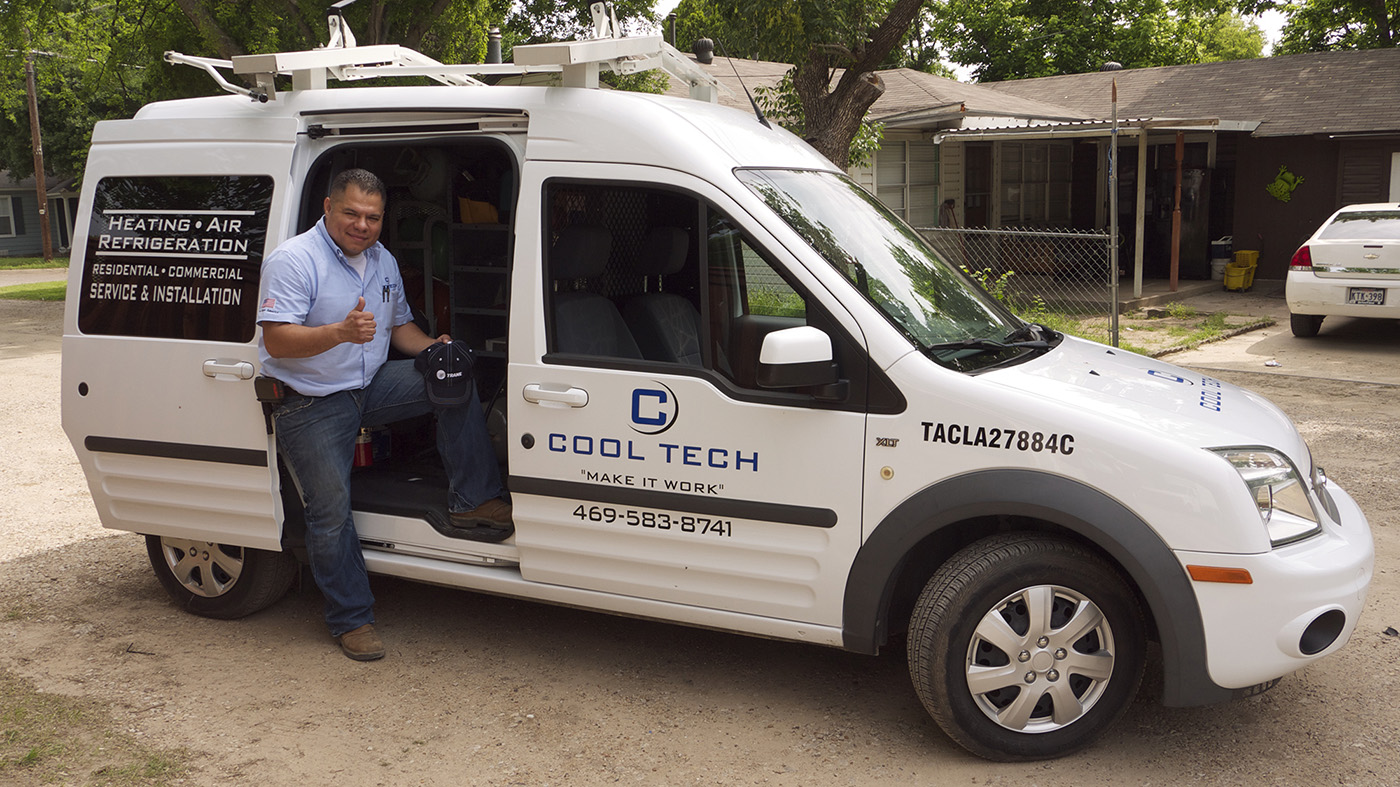 Cool Tech service van and technician ready to serve Dallas-Fort Worth customers